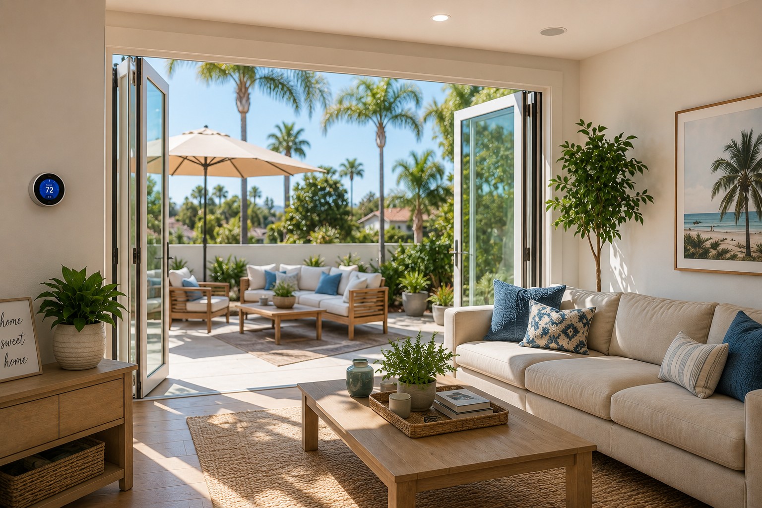 Comfortable Southern California living room cooled by AC service