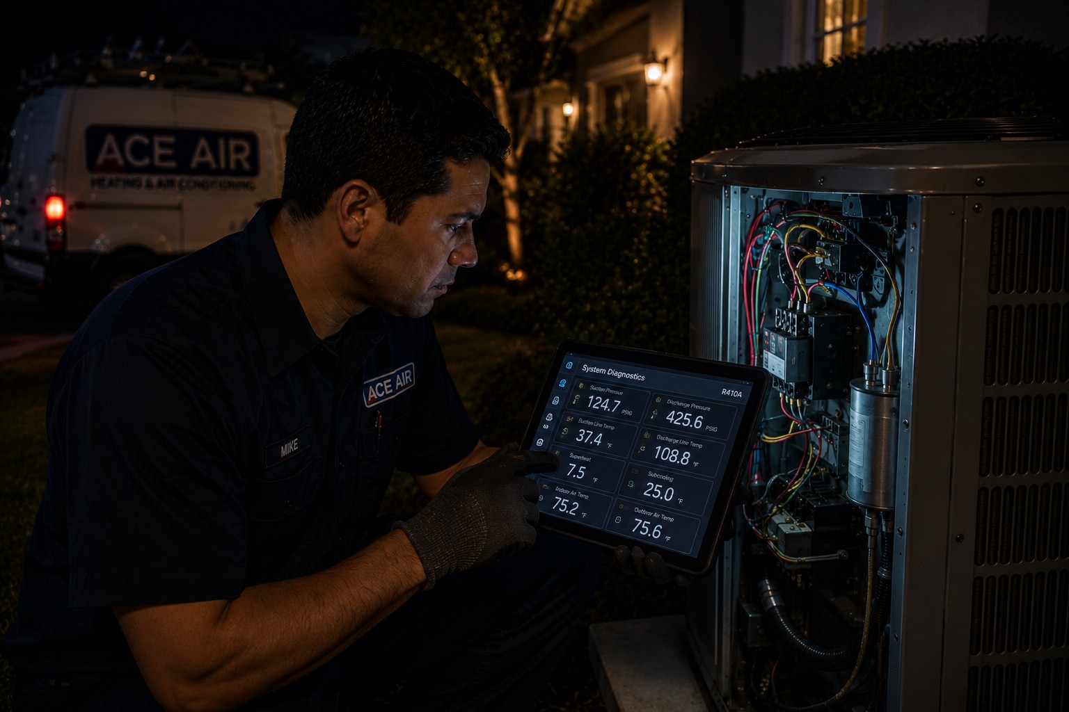 Emergency AC diagnostic inspection with system readings