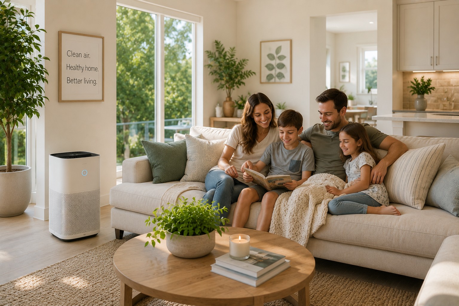 Family relaxing in a cool comfortable Southern California home