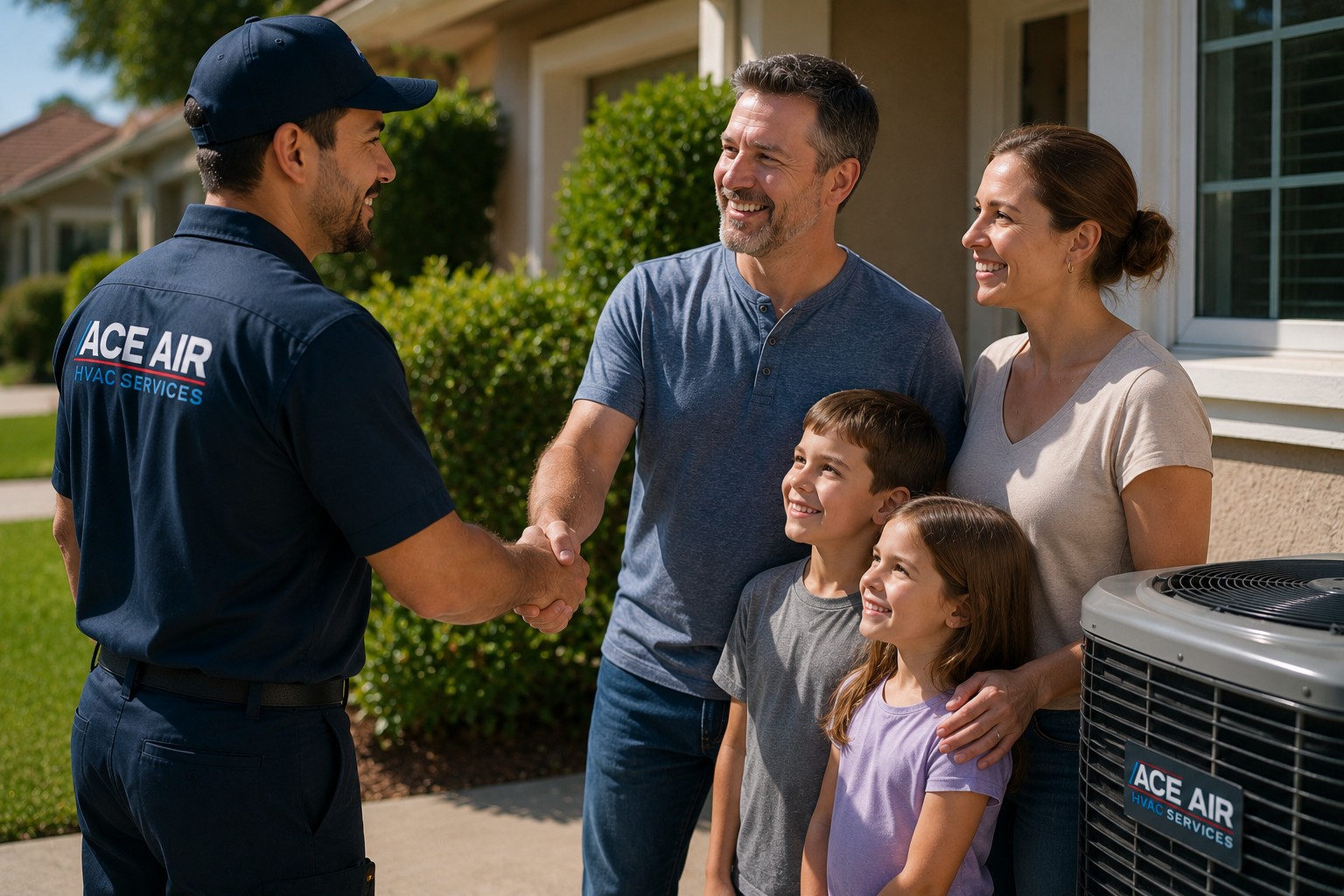 Ace Air technician explaining honest comfort options to an Orange County family