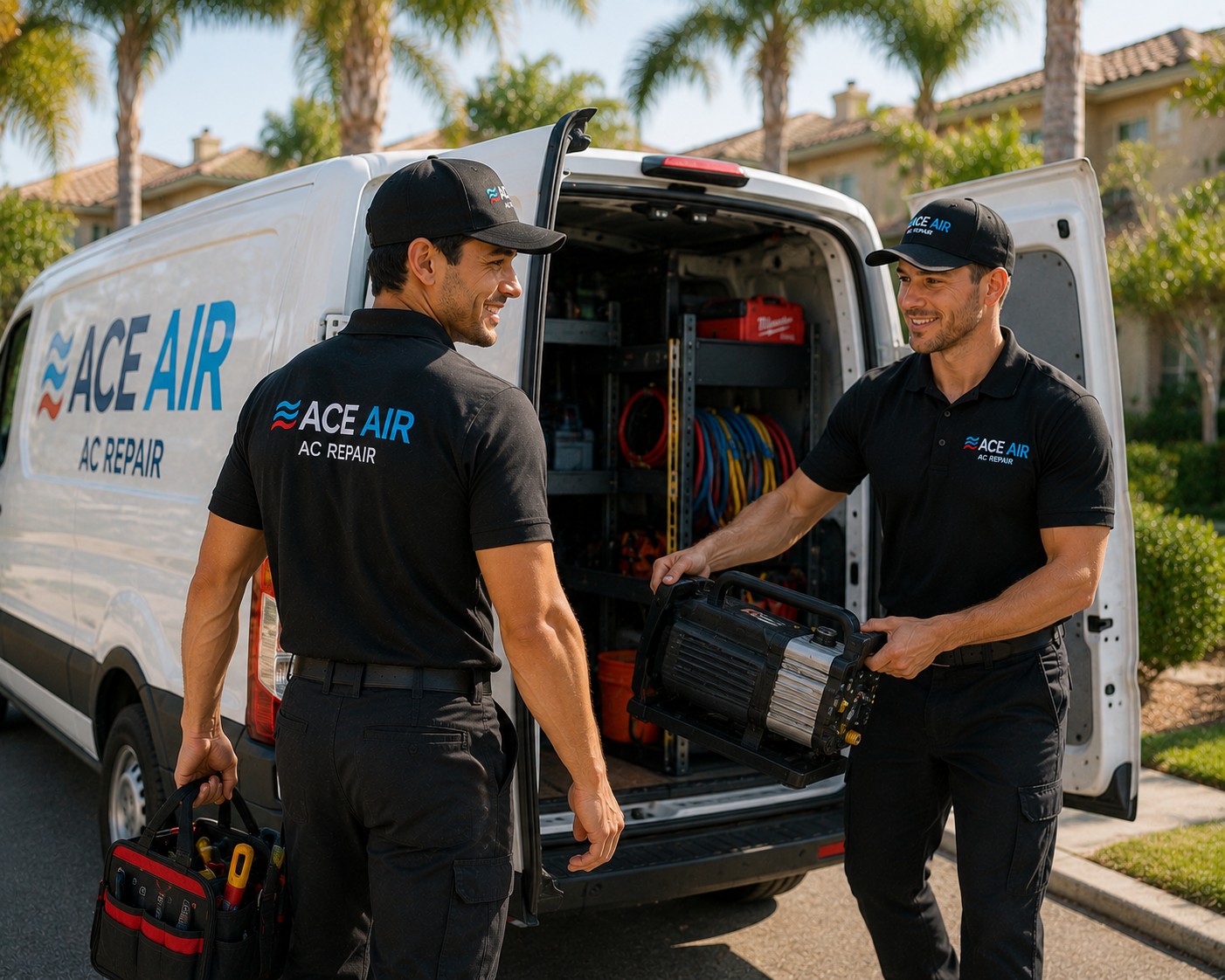 Ace Air technician arriving for an AC repair visit